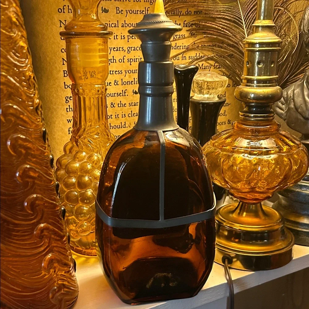 Vintage Queen's Art Amber Glass & Pewter Scotch Decanter